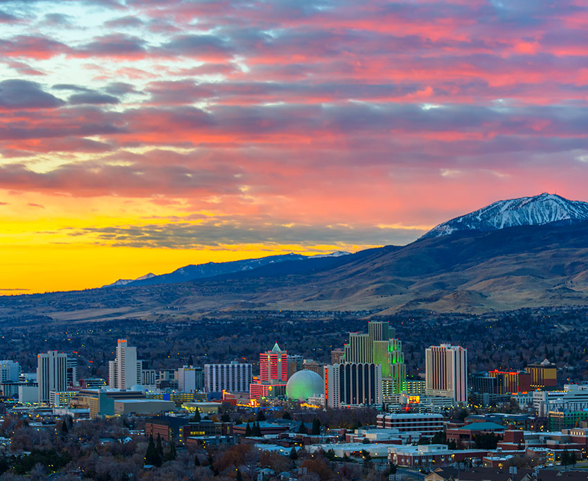 Reno skyline at sunset