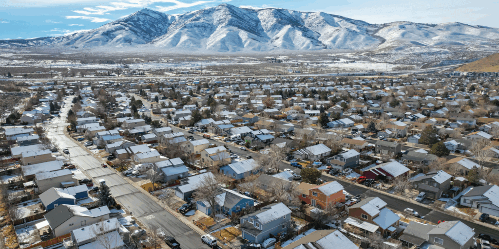 North Valleys residential neighborhood in North Reno with Peavine Mountain in the background stock photo